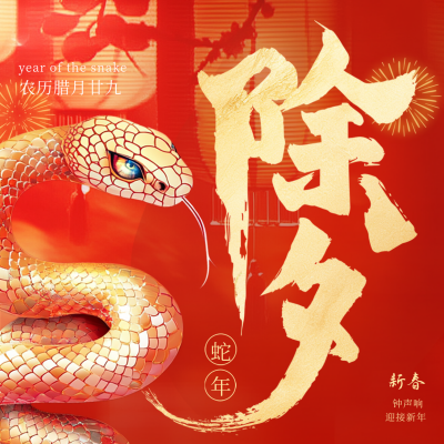 除夕大字喜庆祝福方形海报 模板ID：74309