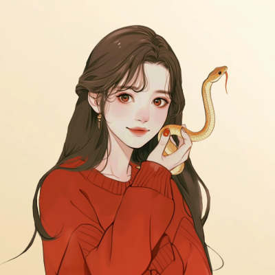 蛇年新年节日喜庆可爱女生手绘卡通头像 模板ID:74608