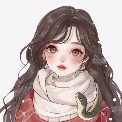 蛇年新年小女生手绘卡通头像 模板ID：74612
