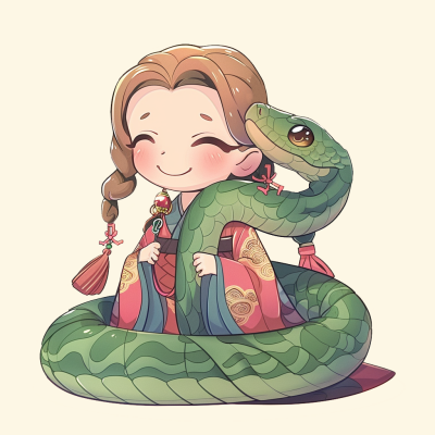 手绘女生蛇年卡通头像 模板ID:74616