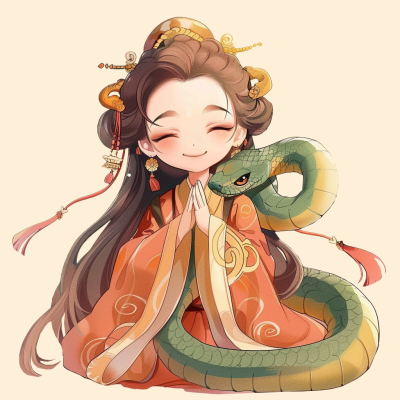 手绘女生蛇年卡通头像 模板ID:74617