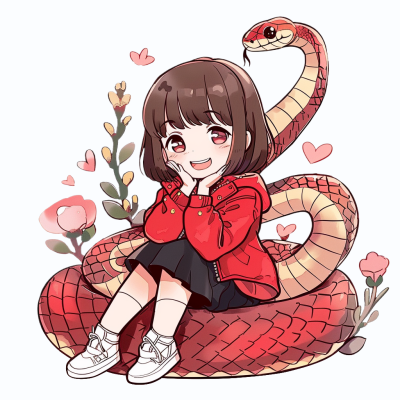 蛇年新年可爱小女孩手绘卡通头像 模板ID：74624
