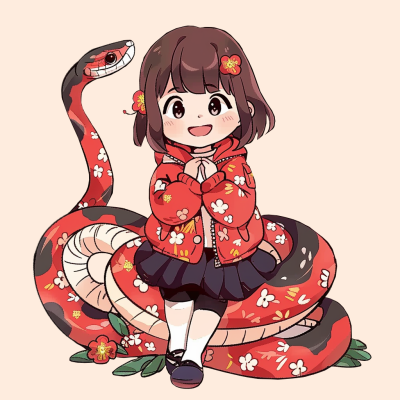 蛇年新年可爱小女孩手绘卡通头像 模板ID：74625