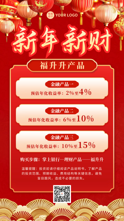 新年金融理财产品宣传海报 模板ID：74875