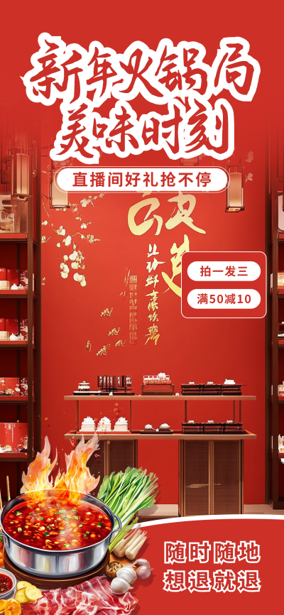 火锅餐饮电商促销直播背景 模板ID:75043