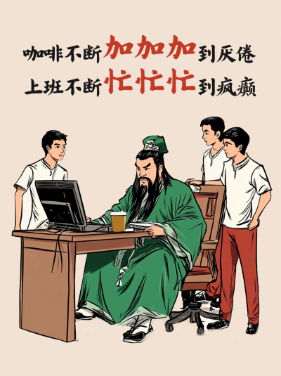 手绘关羽趣味打工人语录小红书封面 模板ID：75264