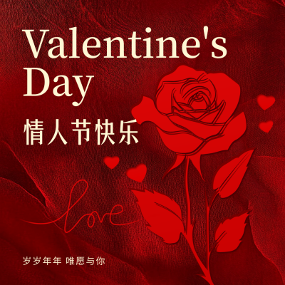 情人节红玫瑰祝福方形海报 模板ID：75461