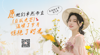 妇女节清新实景渐变美少女二维码 模板ID：758919