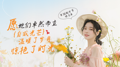 妇女节清新实景渐变美少女横屏海报 模板ID：758920