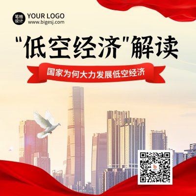 低空经济解读攻略宣传实景方形海报 模板ID：759090