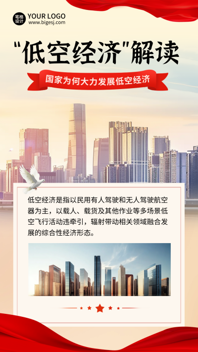 低空经济解读攻略宣传实景海报 模板ID：759080