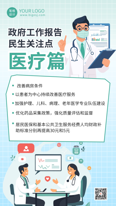 民生医疗工作报告海报 模板ID：760207