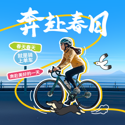 春季骑行运动活动宣传实景方形海报 模板ID：760400