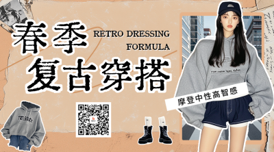 春季复古穿搭分享宣传二维码 模板ID：760572