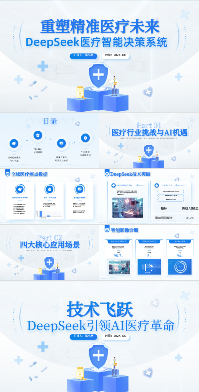 蓝色手绘风Deepseek在深度探索医疗中的应用PPT 模板ID：761244