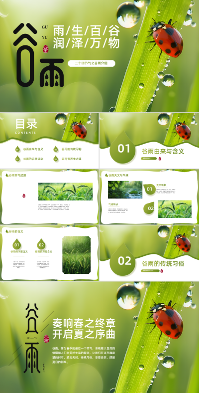 绿色实景风谷雨节气介绍PPT 模板ID：762198