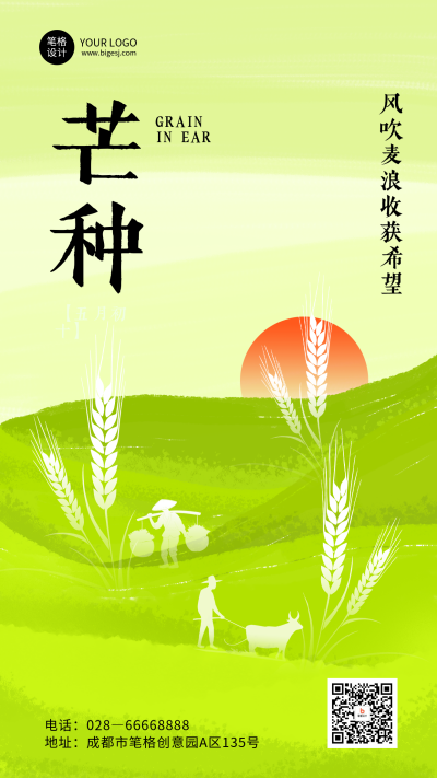 芒种节气手绘宣传海报 模板ID：763076