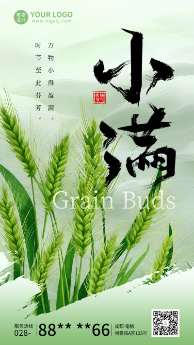 小满节气祝福麦穗宣传海报 模板ID：763236