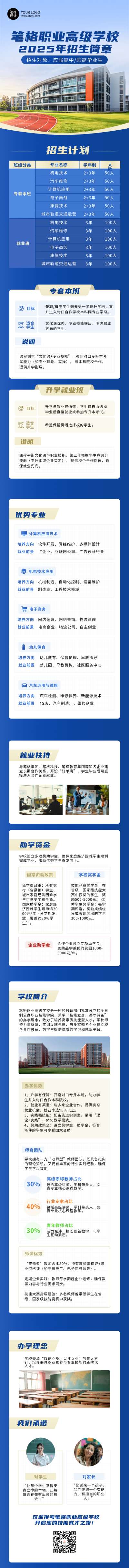 大学高校招生简章蓝色简约公众号长图 模板ID:763384