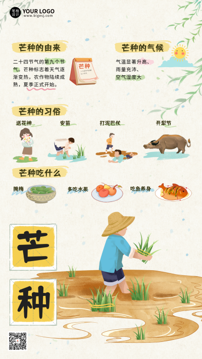 芒种节气知识科普手绘宣传海报 模板ID：763570