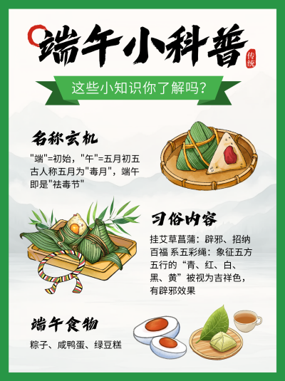 端午节习俗知识科普手绘小红书封面 模板ID:763788