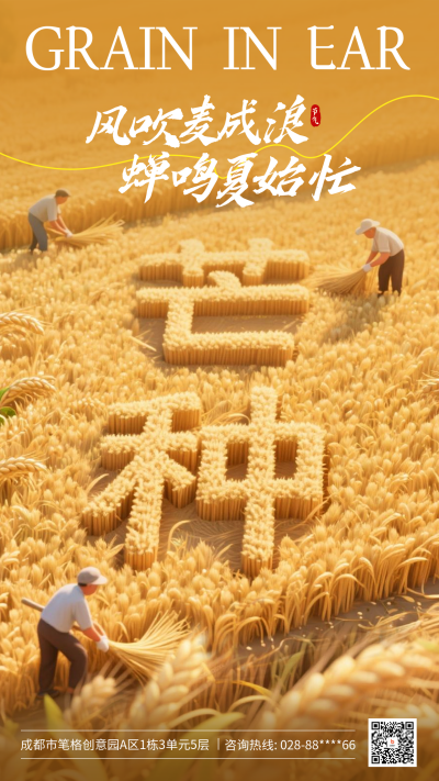 芒种节气创意祝福海报 模板ID:764371