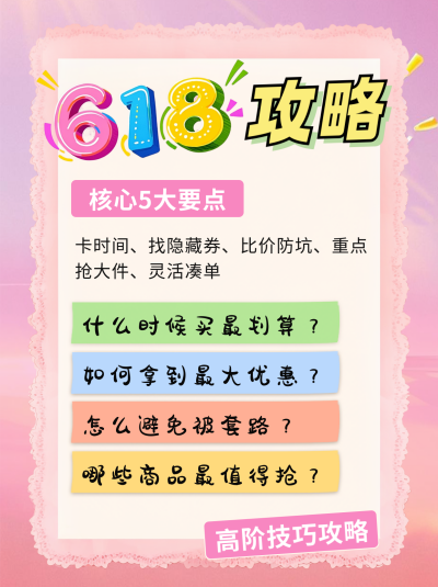 618购物高阶技巧攻略小红书封面 模板ID:764520