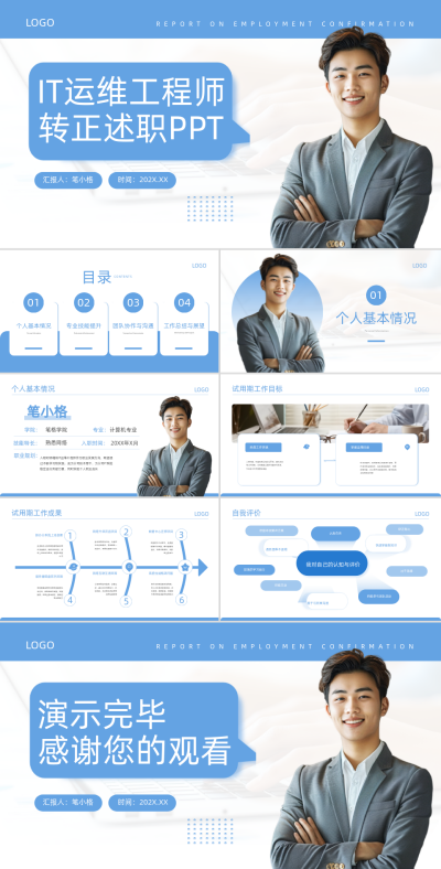 蓝色简约风IT运维工程师年中总结PPT 模板ID:764688