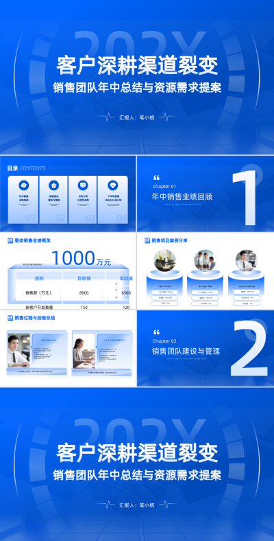 蓝色商务风团队年中总结PPT 模板ID:764771