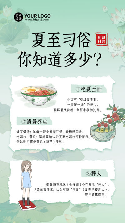 夏至节气习俗知识科普宣传海报 模板ID:764917