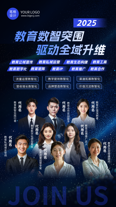 教育培训直播预告讲师介绍蓝色简约多人海报 模板ID：765018