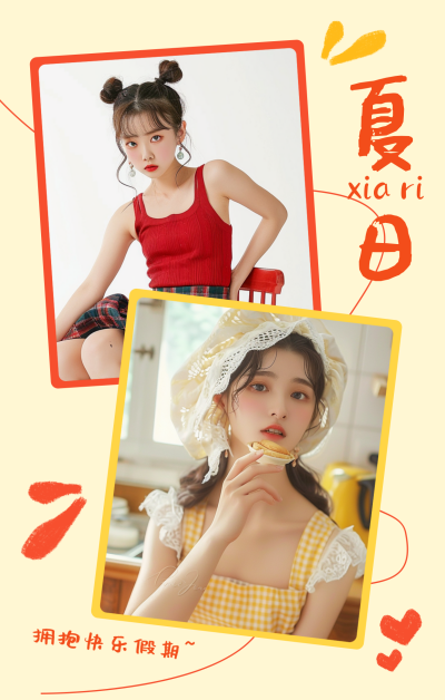 简约夏日假期晒照拼图模板 模板ID：765015