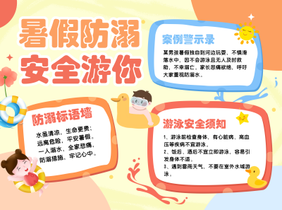 安全教育防溺水知识科普黄色卡通手抄报 模板ID:765099