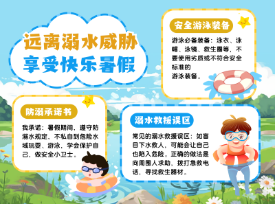 安全教育防溺水知识科普蓝色卡通手抄报 模板ID:765096