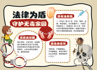 禁毒宣传简约卡通手抄报 模板ID:765091