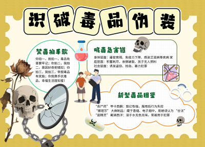 禁毒宣传简约卡通手抄报 模板ID：765090