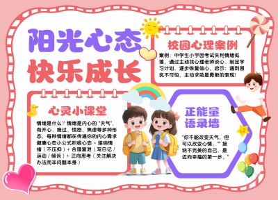 心理健康教育红色简约手抄报 模板ID：765086