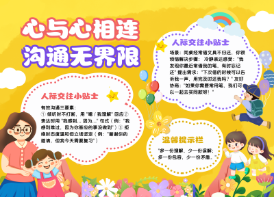 心理健康教育黄色卡通手抄报 模板ID：765085