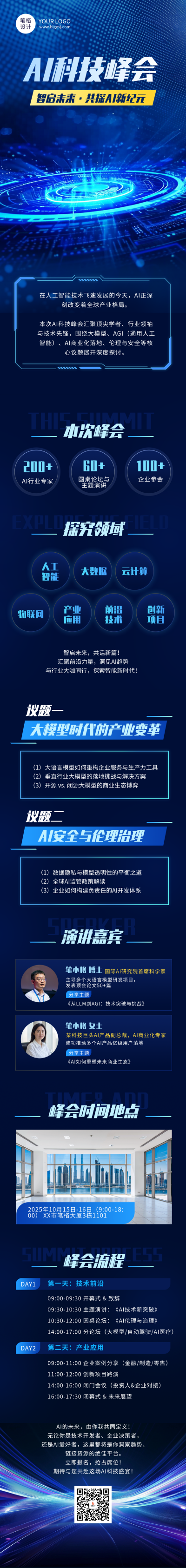 AI科技峰会会议活动蓝色科技公众号长图 模板ID:765846