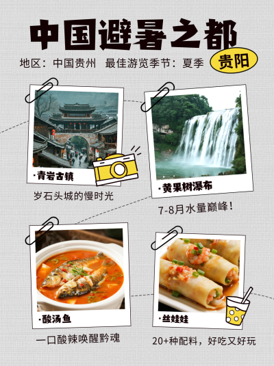 旅游出行贵阳指南宣传小红书封面 模板ID:765931