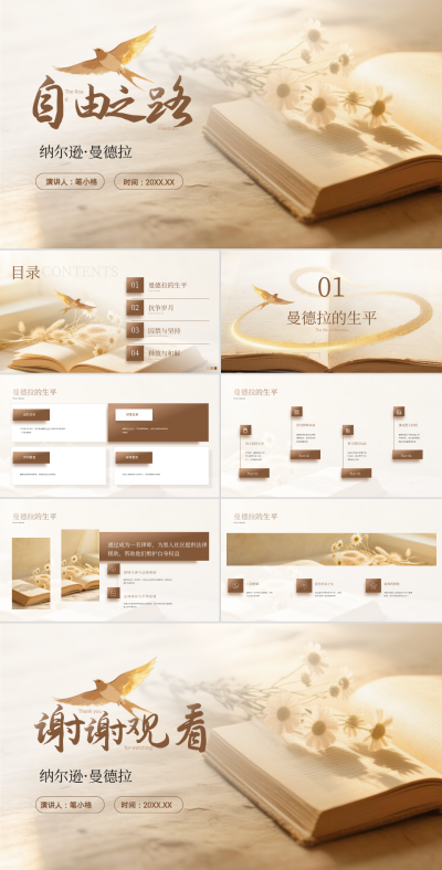 棕色质感人物事迹PPT 模板ID:765970