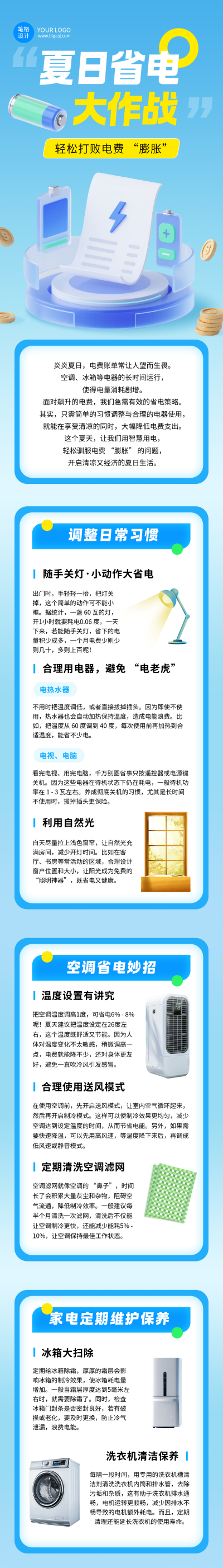 科学用电节能省电知识科普蓝色简约公众号长图 模板ID：766064