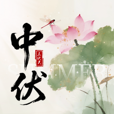 三伏天夏季中伏荷花中国风封面次图 模板ID：766151