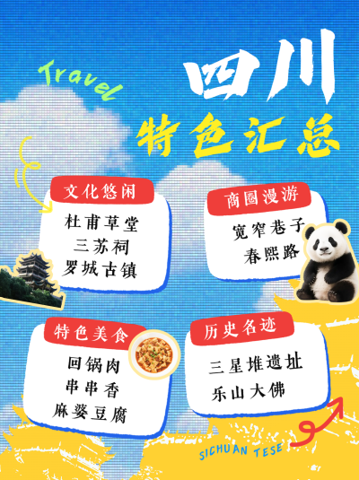 红薯风成都景点宣传小红书封面 模板ID:766261