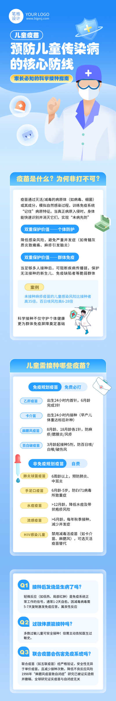 疫苗接种知识科普蓝色简约公众号长图 模板ID:766313