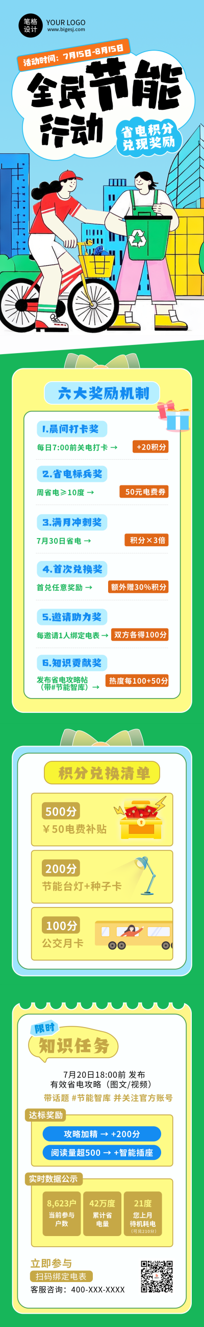 节能减排倡议活动绿色简约公众号长图 模板ID：766917