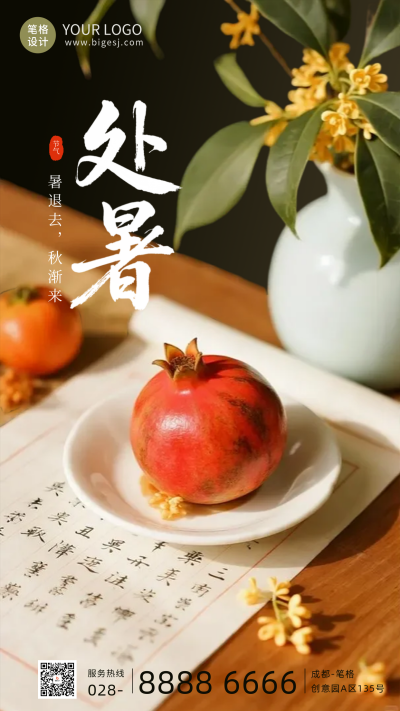 处暑节气实景手机宣传海报 模板ID:767349