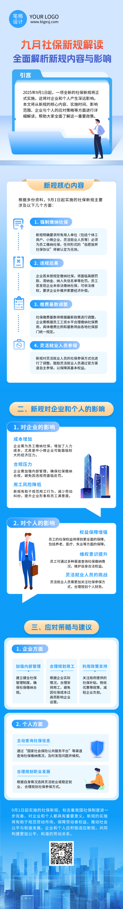 社保新规政策解读党政蓝色简约公众号长图 模板ID:767554