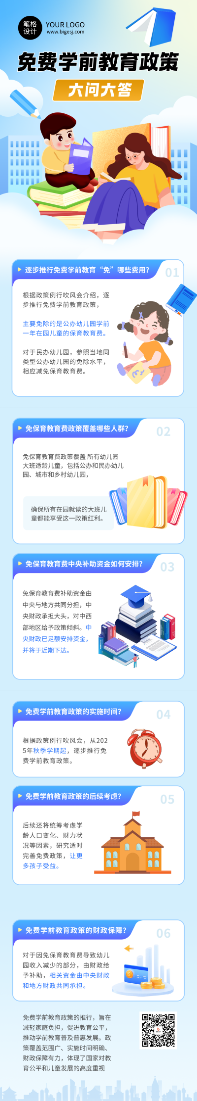 免费学前教育政策解读简约蓝色公众号长图 模板ID：767561