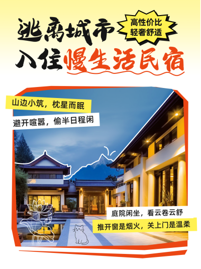 旅游出行民宿宣传小红书封面 模板ID：767751
